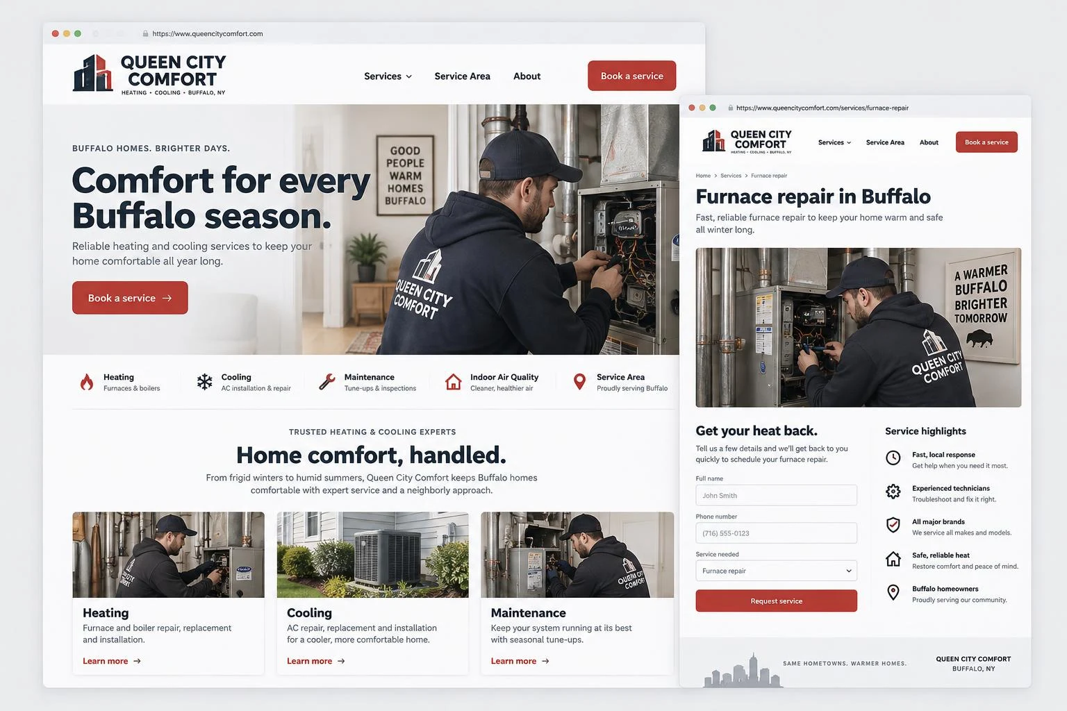 Illustrative trades & home services website design and enquiry flow
