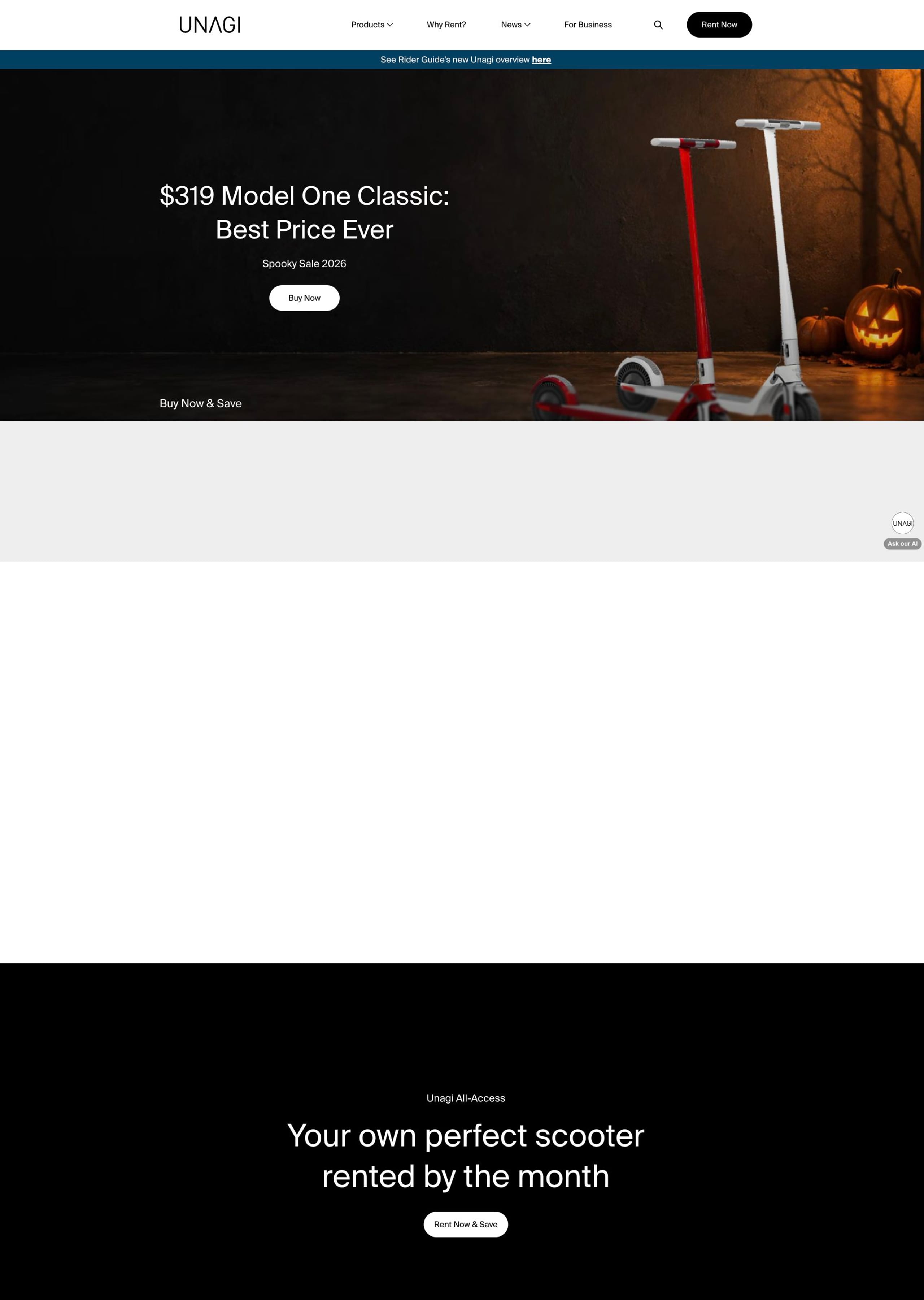 UnagiScooters.com website screenshot