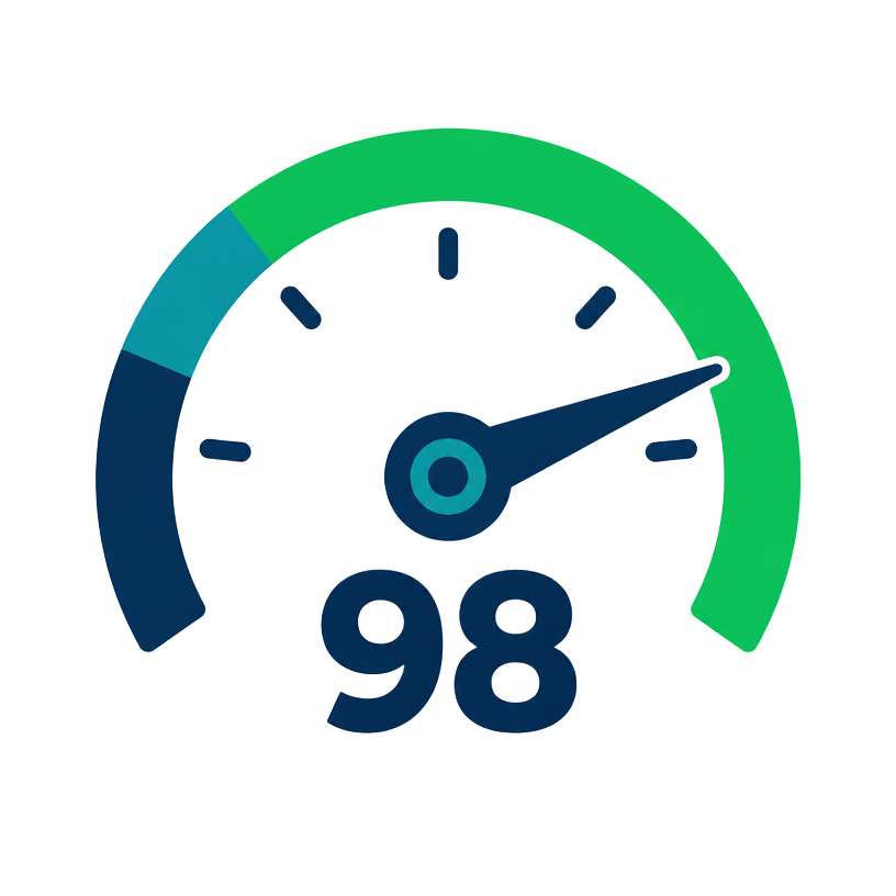 Speed gauge showing a 98 Google PageSpeed score